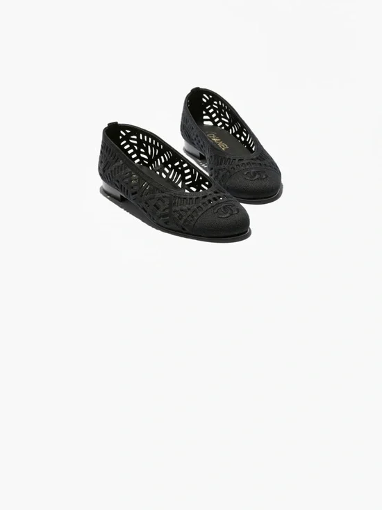 CHANEL Black Laser-Cut Ballet Flats 39 BALLET FLATS
Embroidered Cotton - Picture 5 of 12